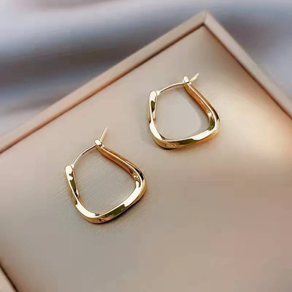 NEW SOLID 14K GOLD WAVY SQUARE HOOP EARRINGS